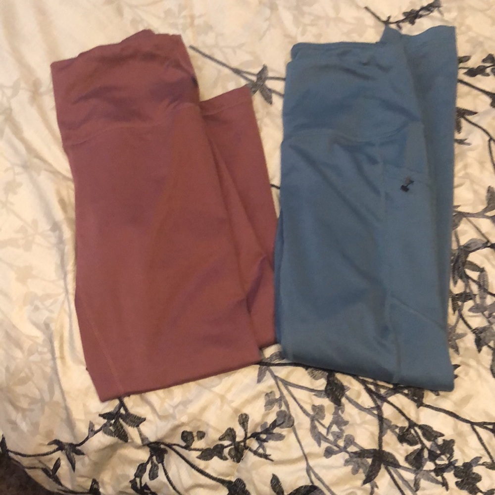 2 pair Blue & Burgundy workout leggings